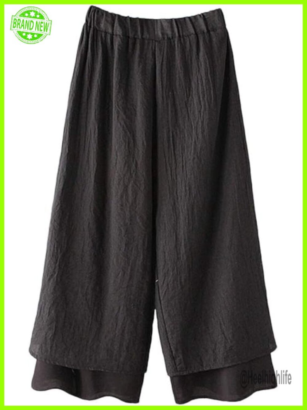 Women's 100% Cotton Wide Leg Palazzo Capris Elastic Waist Side Slit
